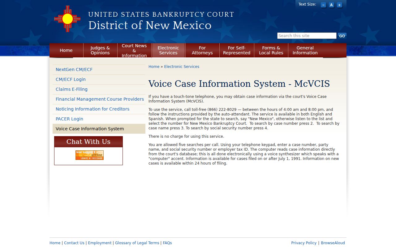 Doña Ana County case lookup distinction for federal bankruptcy McVCIS
