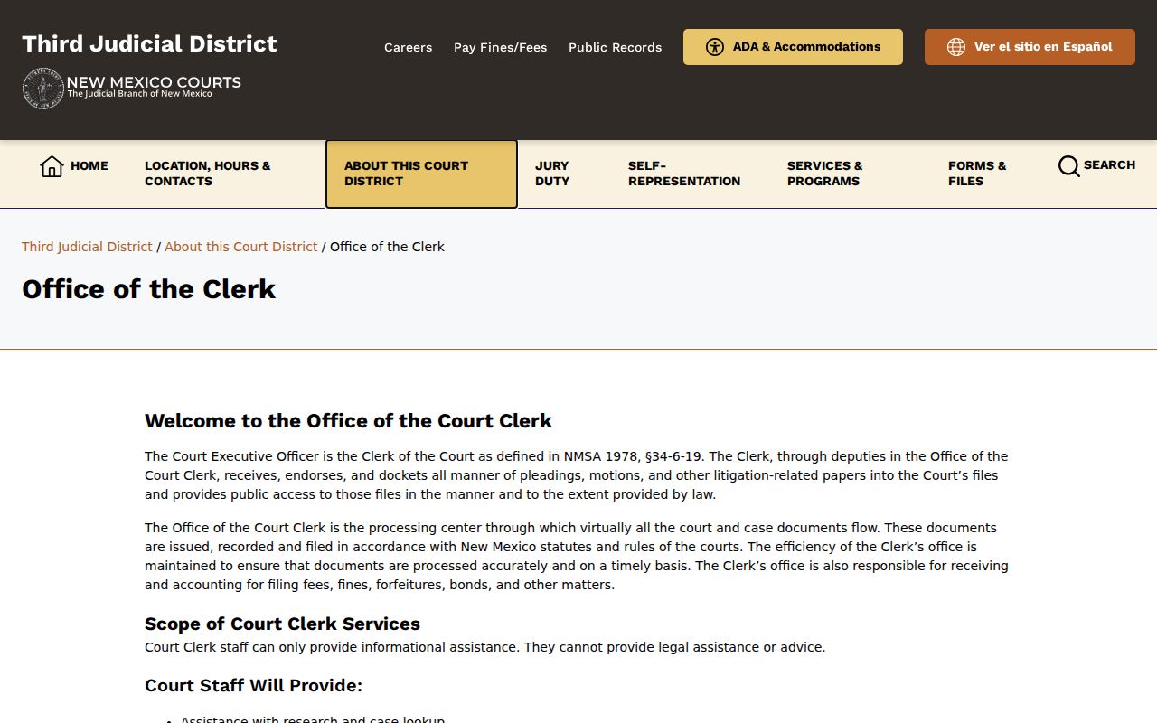 Doña Ana County civil docket records at the Third Judicial District clerk