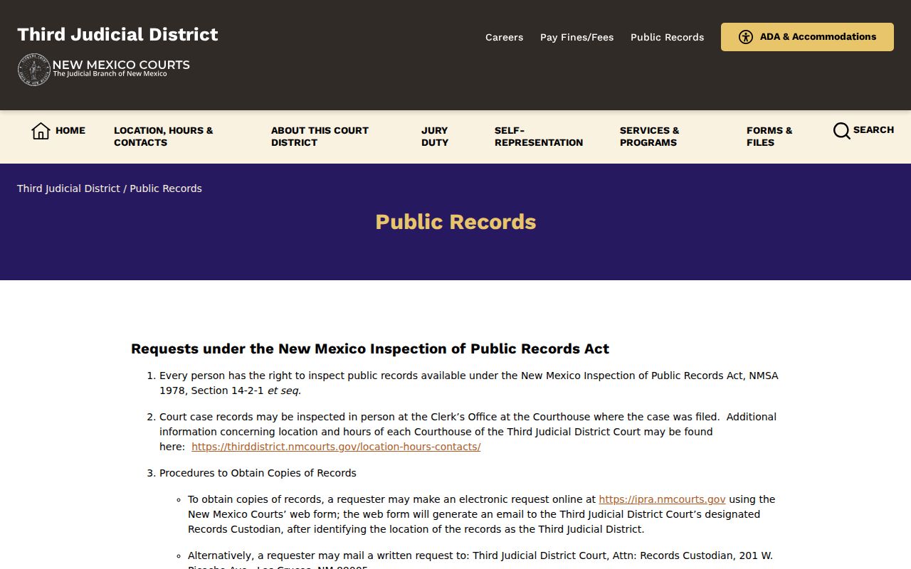 Doña Ana County civil docket public records information from Third Judicial District