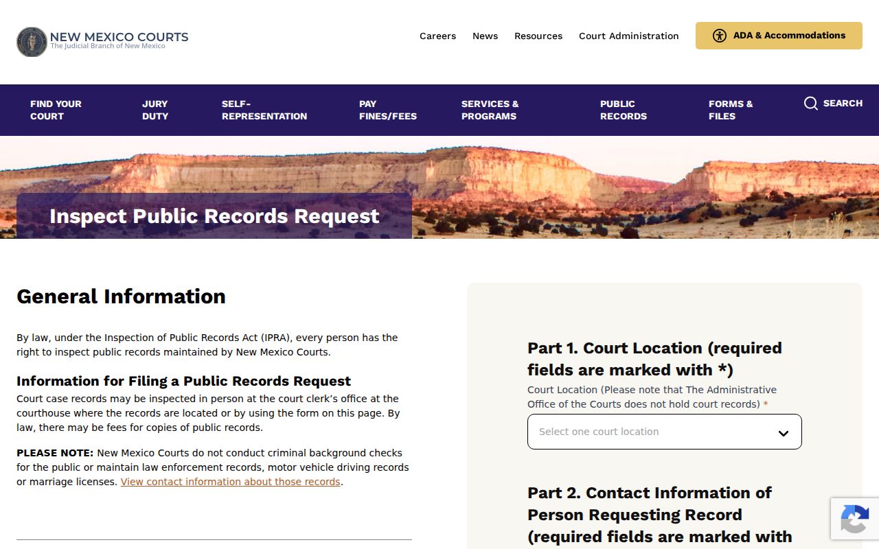 Doña Ana County court record search New Mexico Judiciary IPRA request form