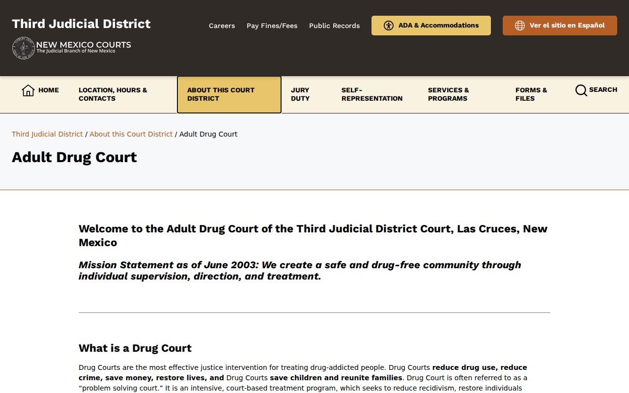 Doña Ana County criminal docket information from the Third District adult drug court page