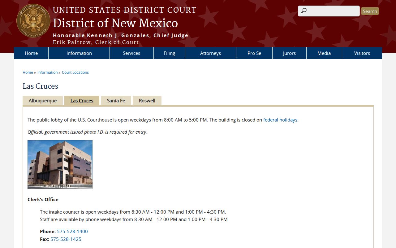 Doña Ana County court docket federal Las Cruces courthouse information