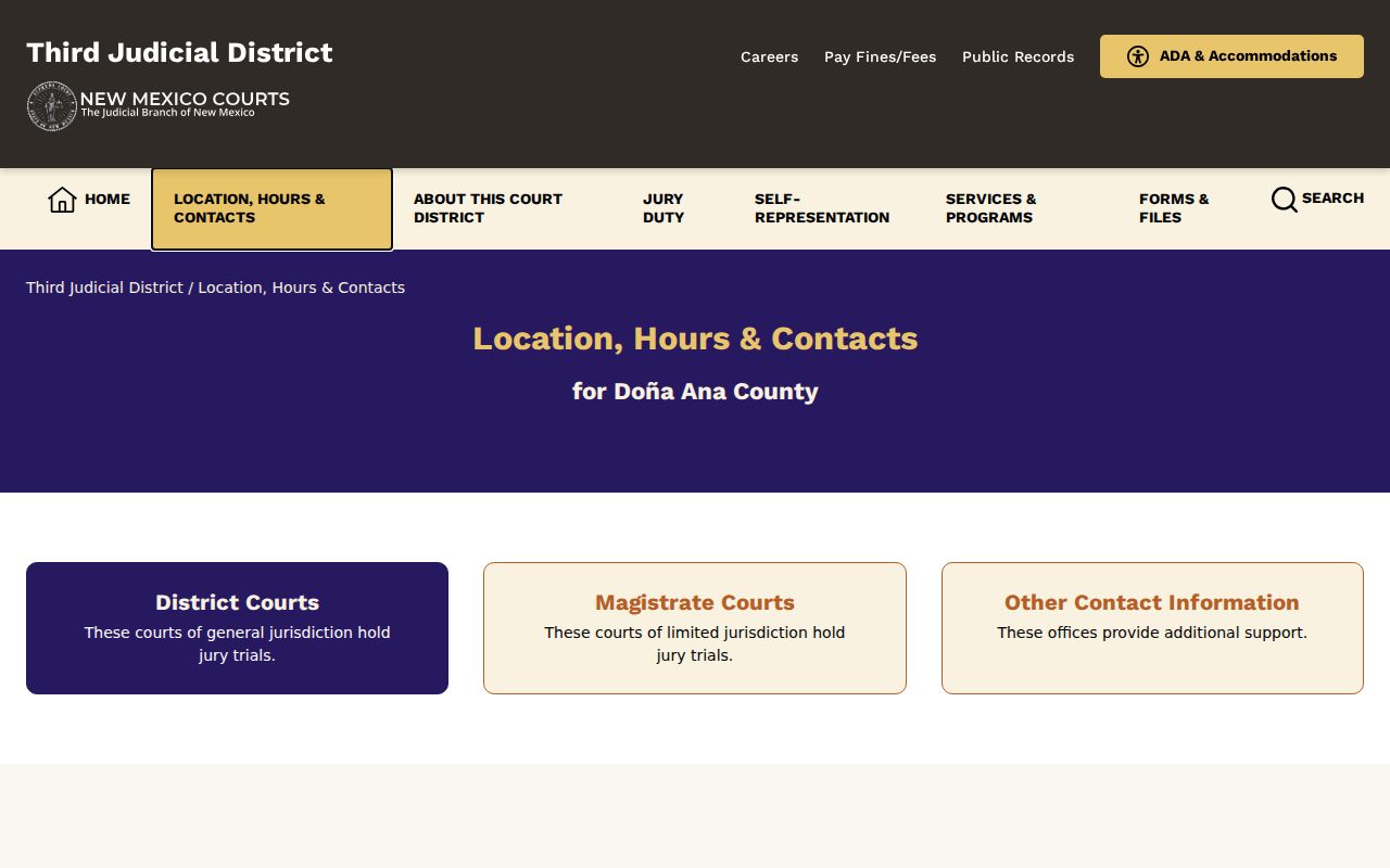 Doña Ana County court docket Third District clerk contact page