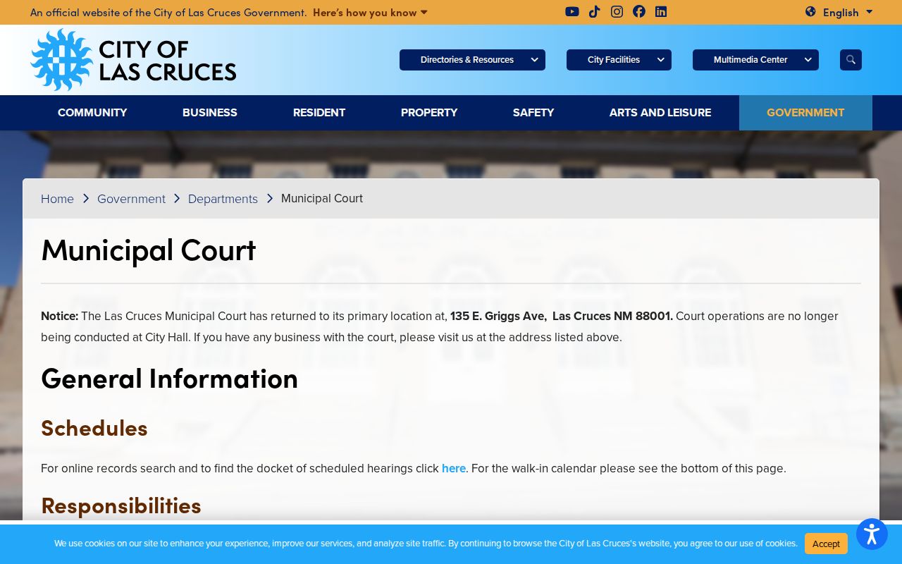 Las Cruces municipal court docket and citation records information