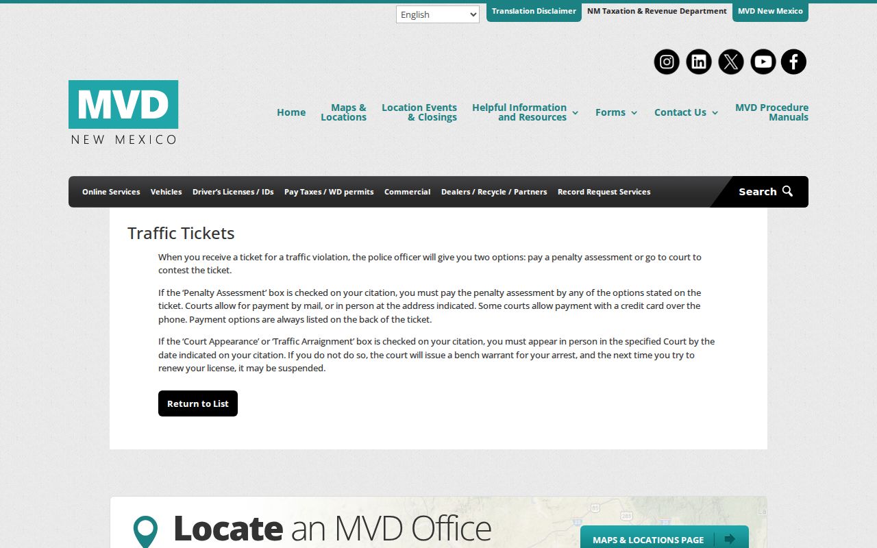 Doña Ana County traffic ticket instructions from New Mexico MVD